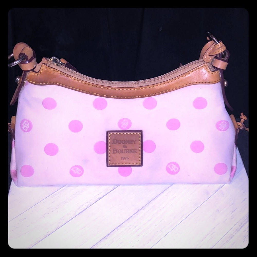 Adorable Dooney and Bourke Pink Shoulder Purse with Pink polka Dots